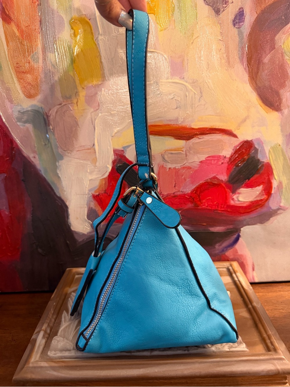 Turquoise Blue Pyramid Wristlet Bag - Stylish Women’s Handbag soft leather